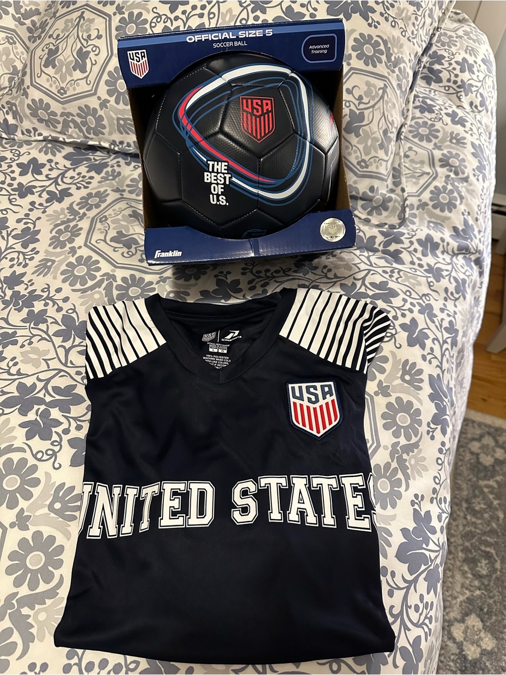USA Navy Blue Kids Soccer Jersey - United States Crest and Franklin Soccer Ball